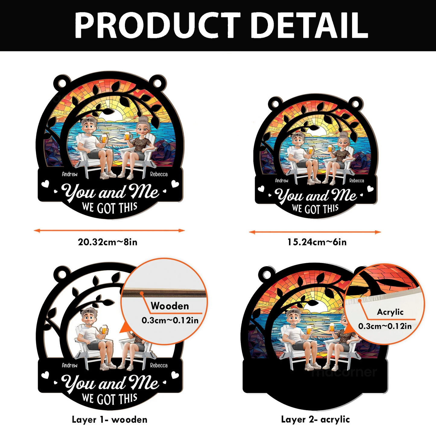 You and Me We Got This – Personalized Wood and Acrylic Layered Ornament for Couples