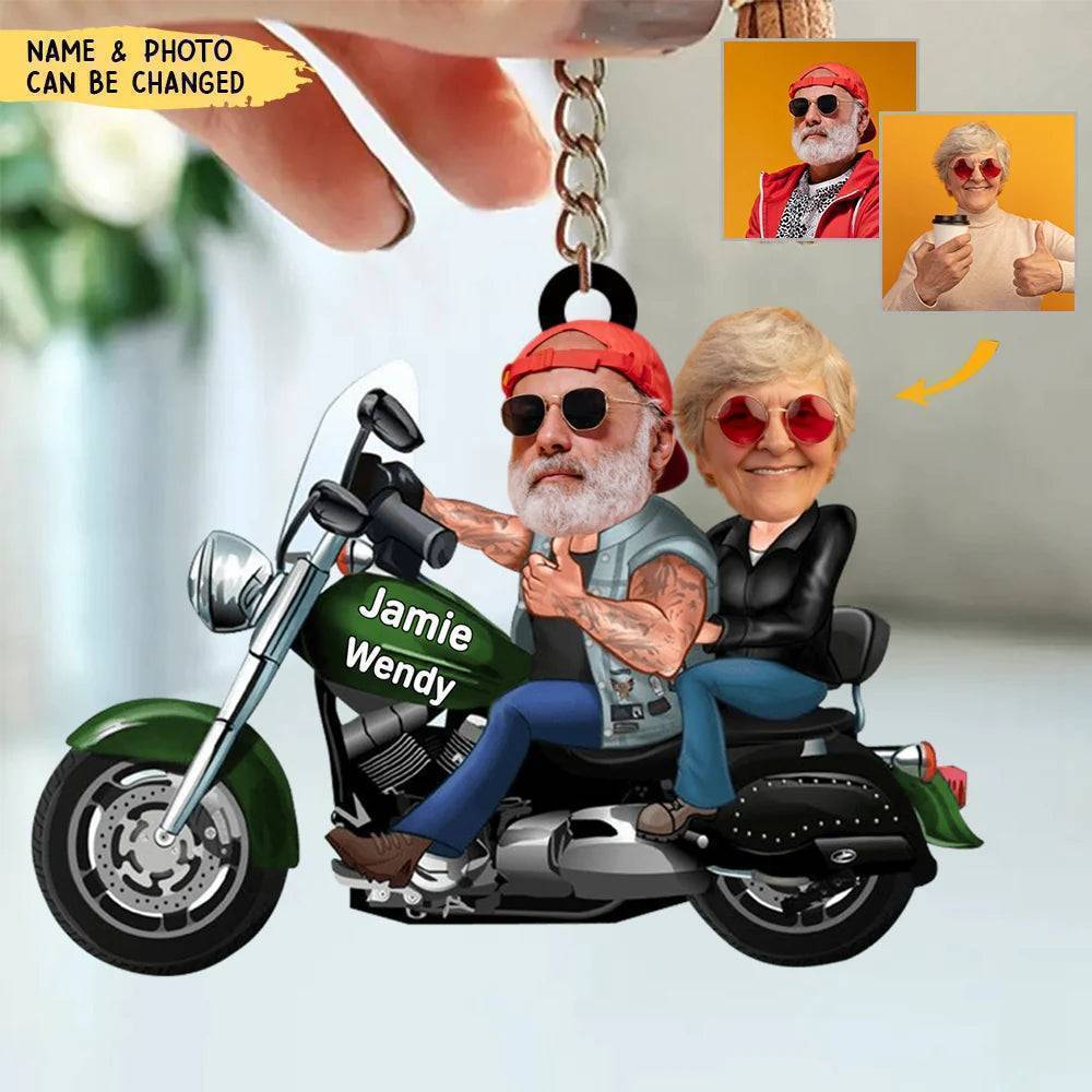 Custom Biker Couple Face Keychain, Gift For Couple, Valentine's Gift, Biker Gift