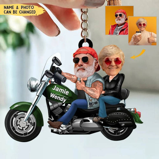 Custom Biker Couple Face Keychain, Gift For Couple, Valentine's Gift, Biker Gift