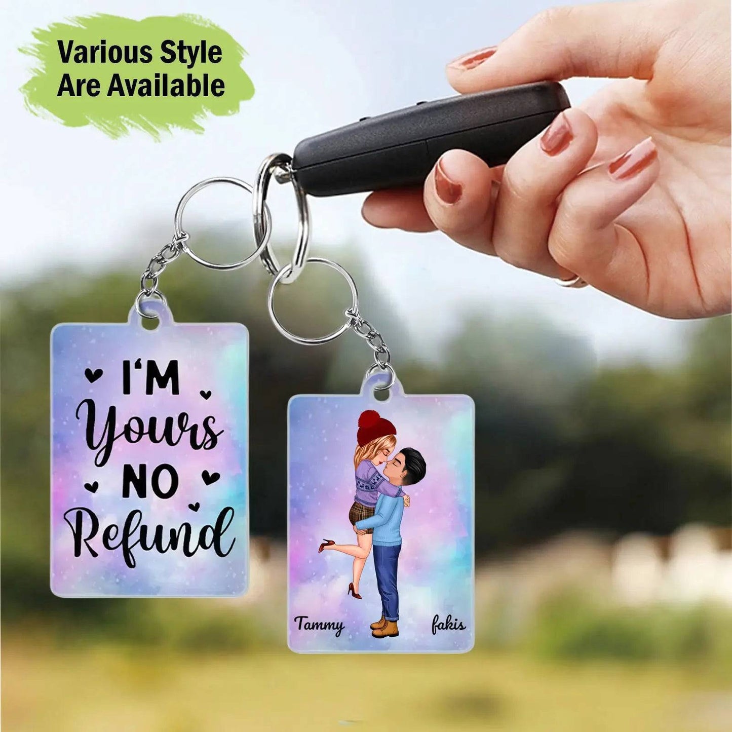 Cartoon Couple Kissing I'm Yours No Returns Or Refund - Personalized Acrylic Keychain - - Gift For Couple, Firefighter, Police, Nurse, Chef, Teacher, Flight, Military, Animal Control, Worker