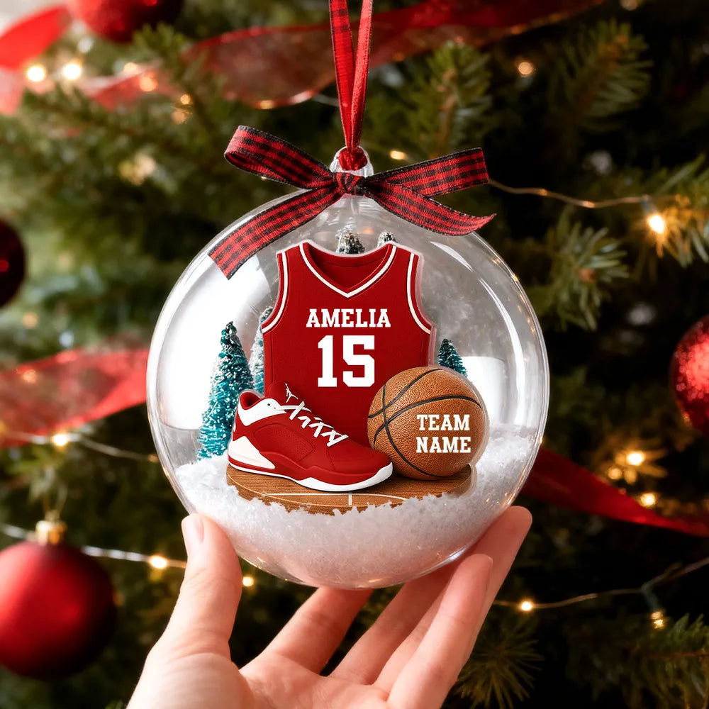 Snow Globe Ornament for Basketball Lovers, Custom Jersey Mini Scene, Unique Christmas Gift for Son or Boyfriend