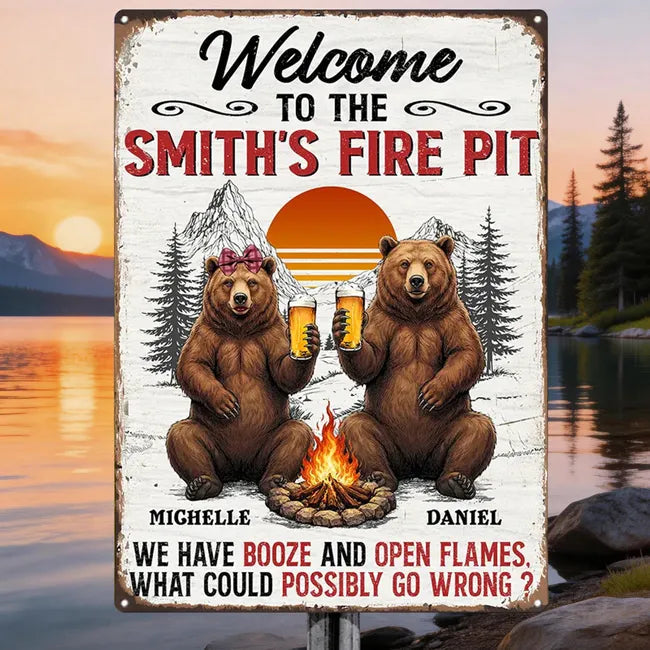 Personalized Rectangular Iron Sign Welcome To Our Fire Pit With Funny Quote, Rustic Camp Decor, Unique Gift