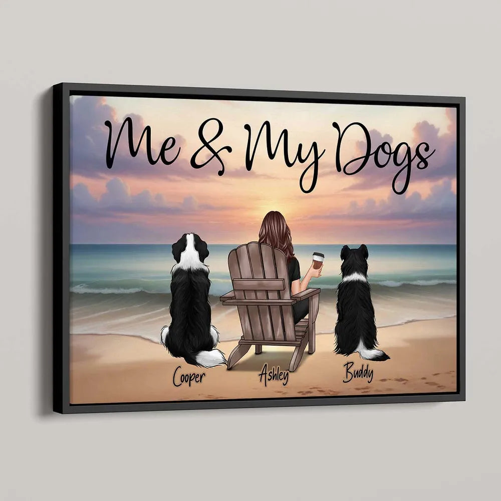 Personalized “Me & My Dogs” Beach Sunset Poster, Custom Pet Lover Wall Art, Unique Gift for Dog Owners