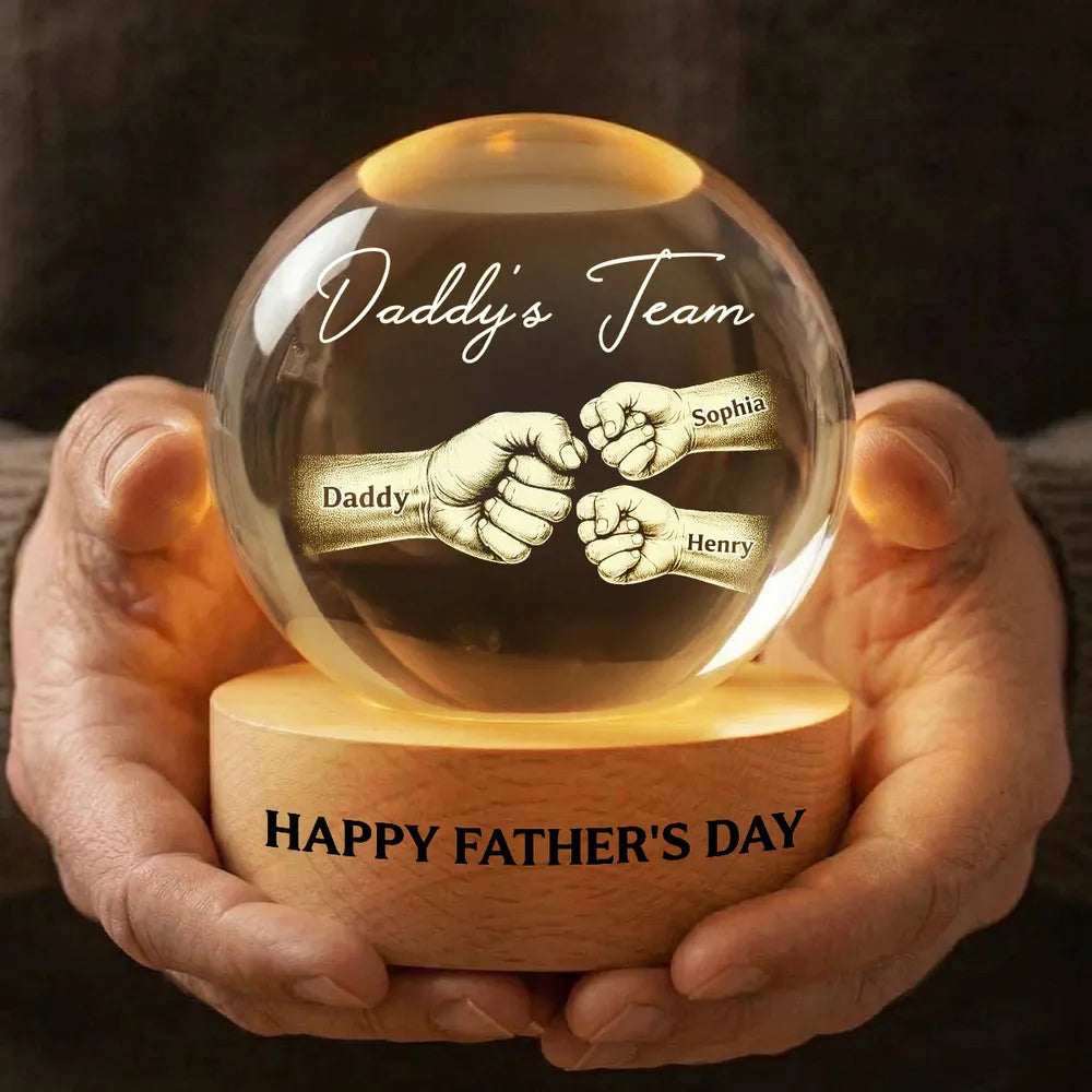 Daddy's Team Globe Lamp, Personalized Fist Bump Family Keepsake, Warm Glow Room Decor, Unique Gift for Dad