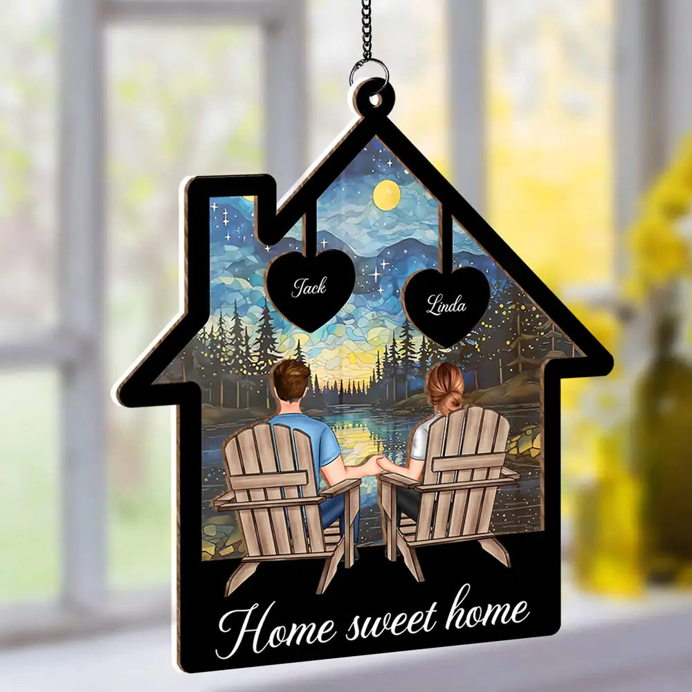 Starlit Forest Scene Couple Ornament – Personalized Wood and Acrylic Hanging Keepsake for Lovers