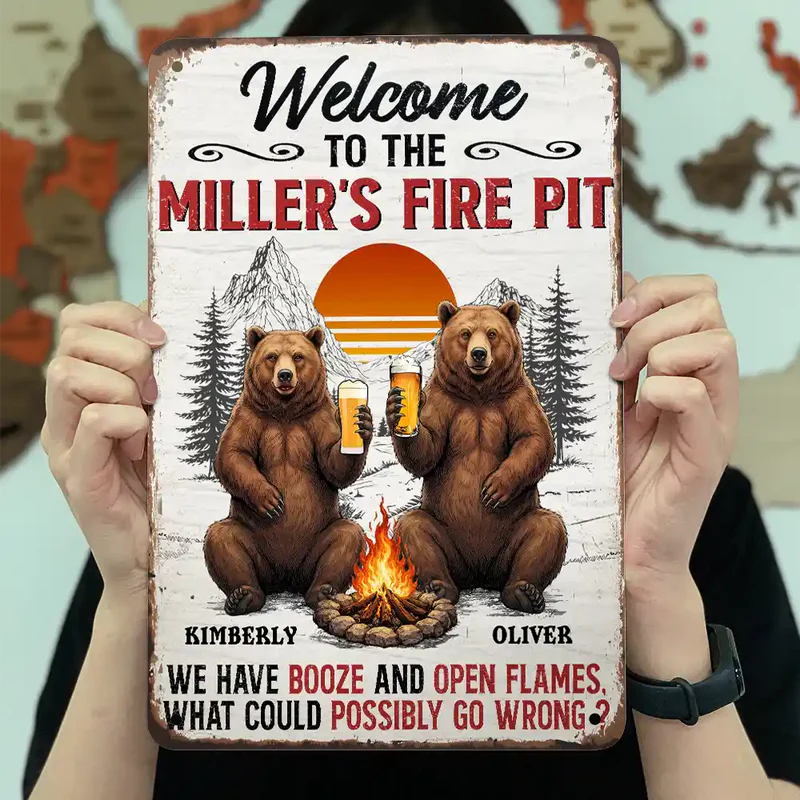 Personalized Rectangular Iron Sign Welcome To Our Fire Pit With Funny Quote, Rustic Camp Decor, Unique Gift