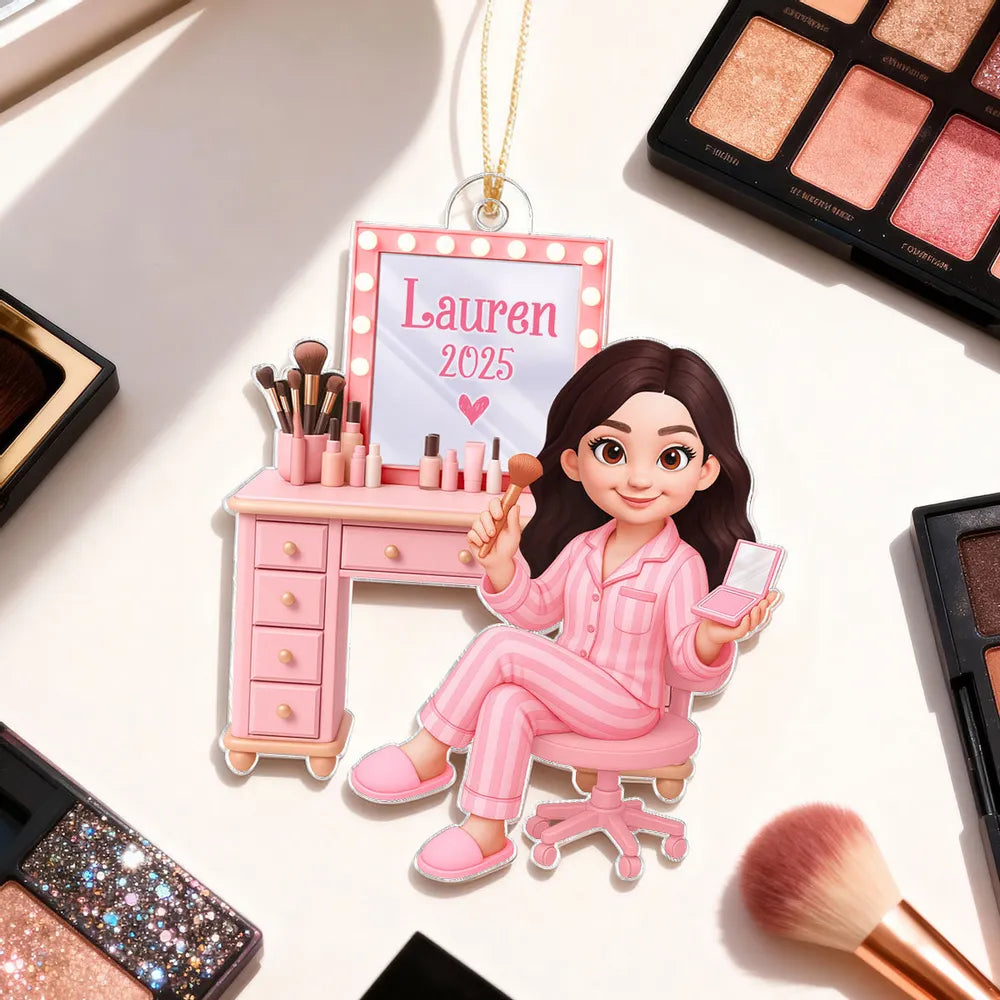 Beauty Lover Acrylic Ornament – Cute Pink Vanity Theme, Perfect Gift for Makeup Enthusiasts