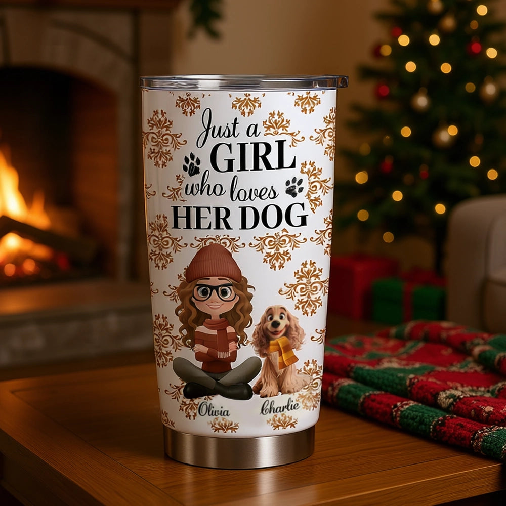 Personalized Insulated Travel Tumbler for Dog Lovers – Custom Girl & Pup Autumn Design, Keeps Drinks Hot or Cold, Unique Gift for Her