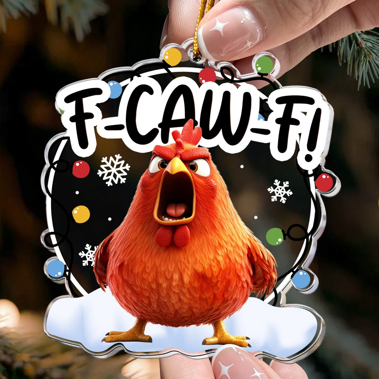 Custom Acrylic Ornament F-CAW-F Chicken Design, Quirky Holiday Gag Gift for Work Gift Exchange and Secret Santa, Cute Festive Decoration