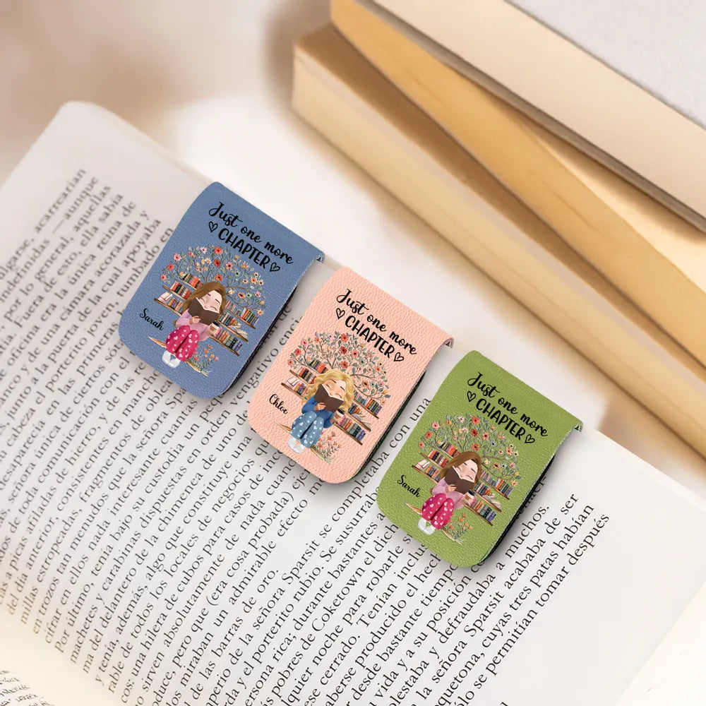 Personalized Leather Magnetic Bookmark Just One More Chapter Cute Bookworm Gift For Book Lover Reading Nights