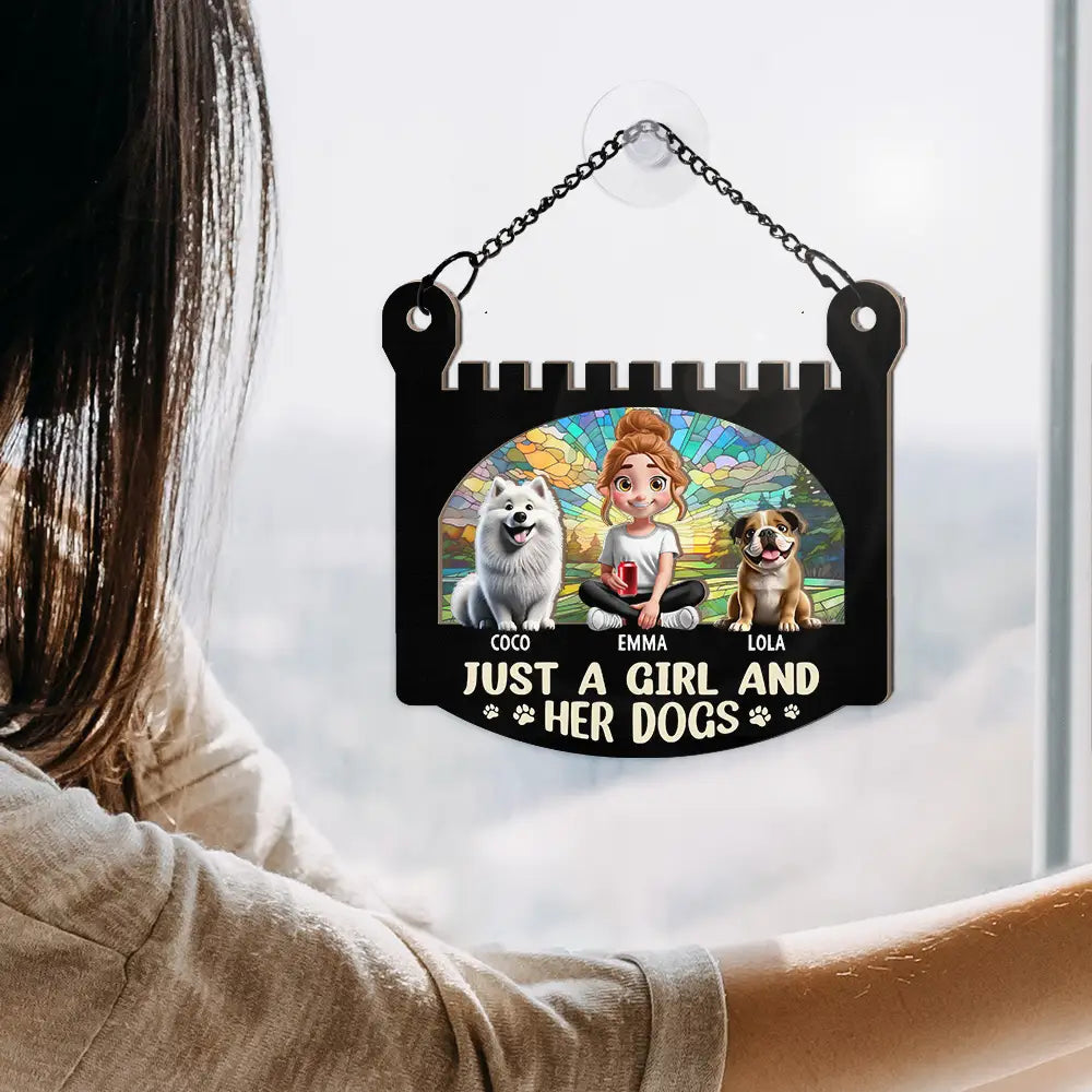 Personalized Girl & Dog Acrylic Ornament - Custom Wood Layered Gift