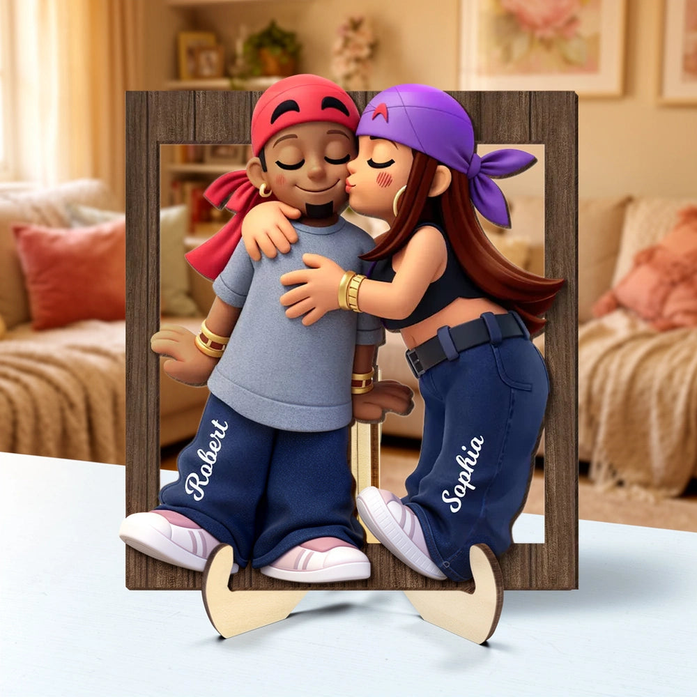 Personalized 2-Layer Wooden Plaque Cute Couple Kissing Keepsake for Bedroom Decor, A Unique Gift for Him or Her