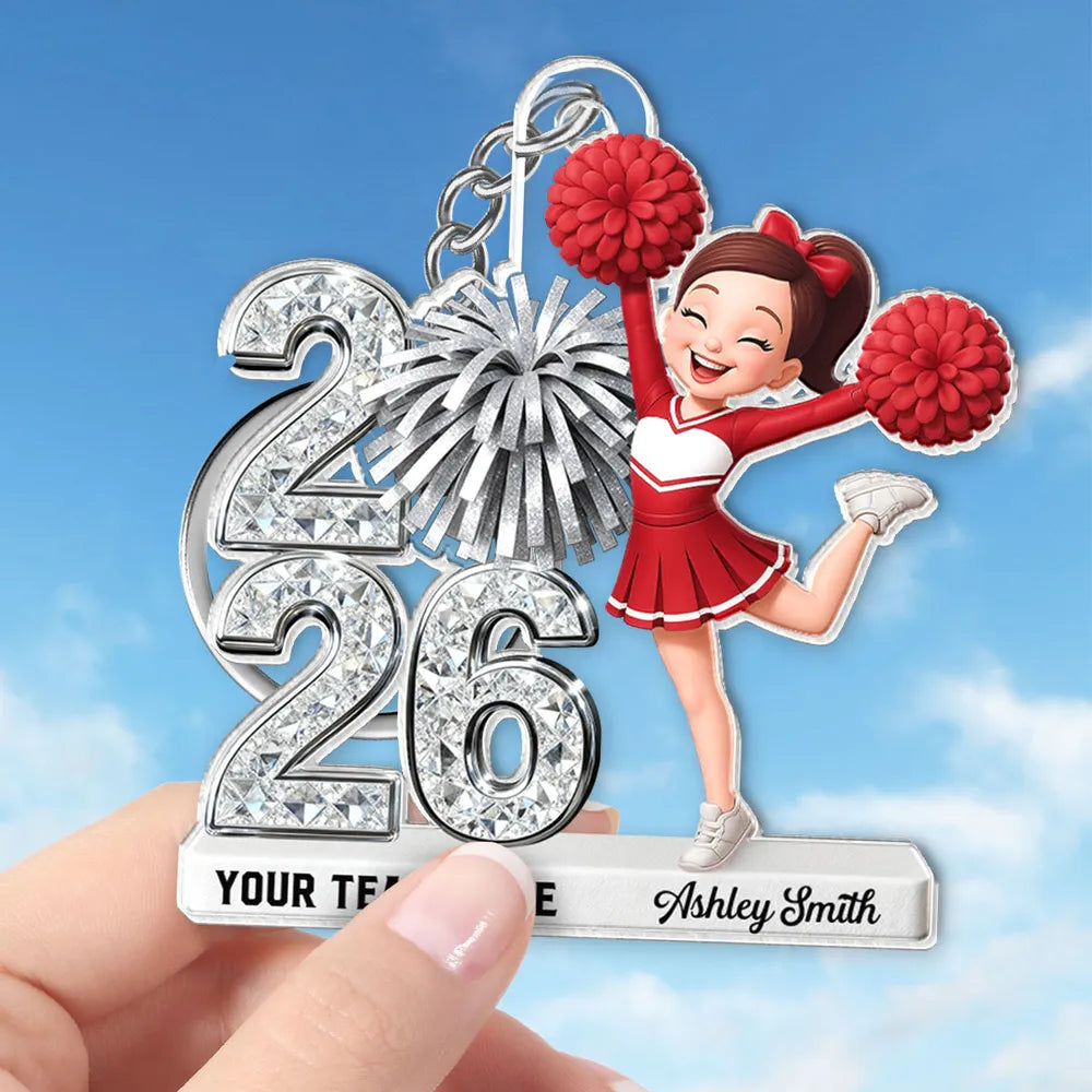 Personalized Cheerleader Acrylic Keychain With Custom Team Name For Everyday Bags, A Cute Unique Gift For Her
