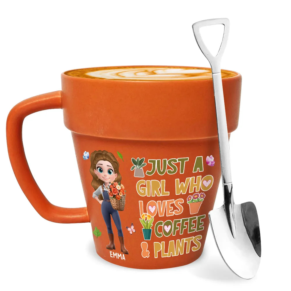 Just a Girl Who Loves Coffee & Plants – Personalized Plant Pot Mug for Coffee Lovers