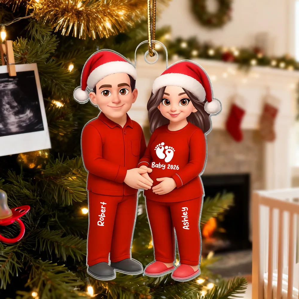 🎉 Ultimate Baby Reveal/Christmas Gift! Personalized Expecting Parents Ornament & Keychain | Custom Names, Skin/Hair Colors