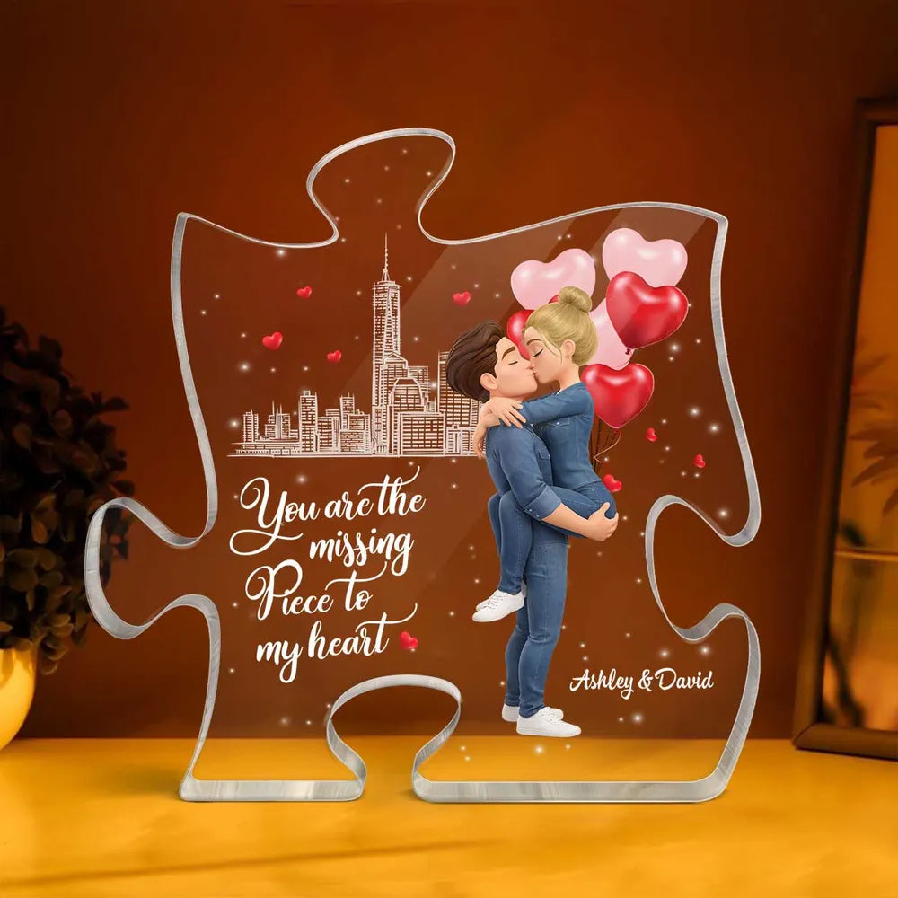 Puzzle Acrylic Block Plaque, You Are The Missing Piece To My Heart, Romantic Kissing Couple Keepsake Gift For Couple