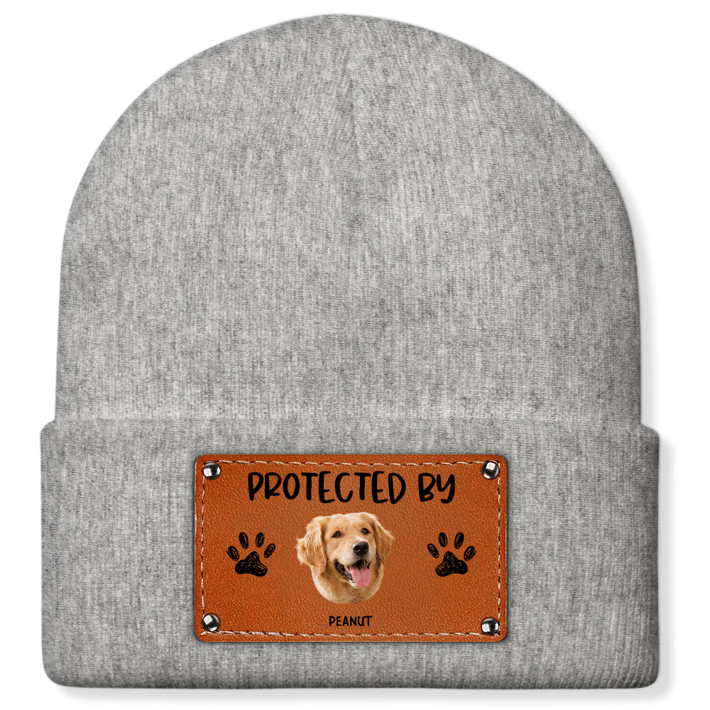 Leather Patch Beanie Hat with Funny Dog Prints, Cozy Gift