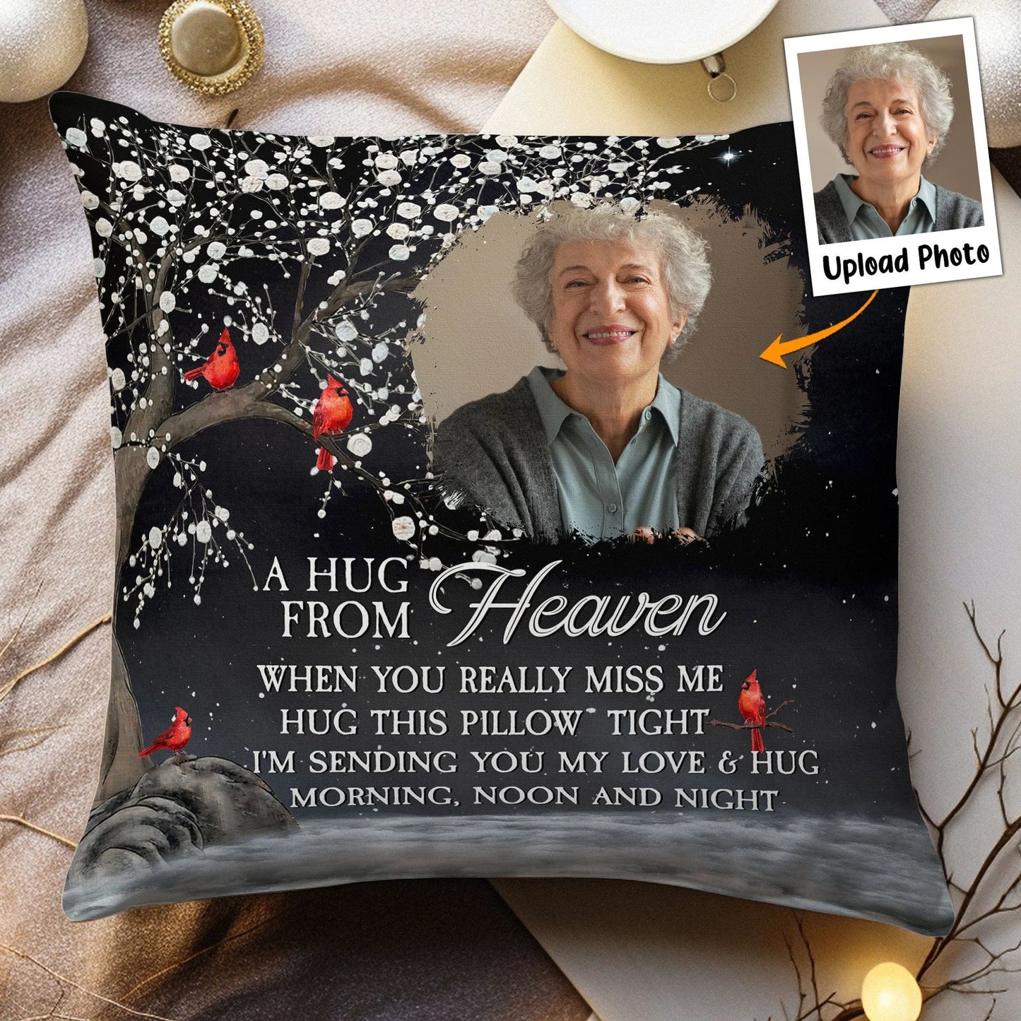 Custom Photo Square Pillow – A Hug From Heaven Memorial Cushion To Hold When You Miss Them, Unique Sympathy Gift & Cozy Room Decor