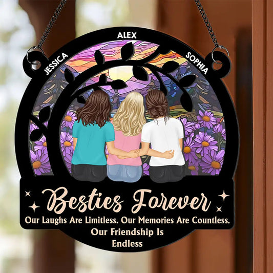“Besties Forever” Layered Wood & Acrylic Sun-Catcher – Custom Friend Names