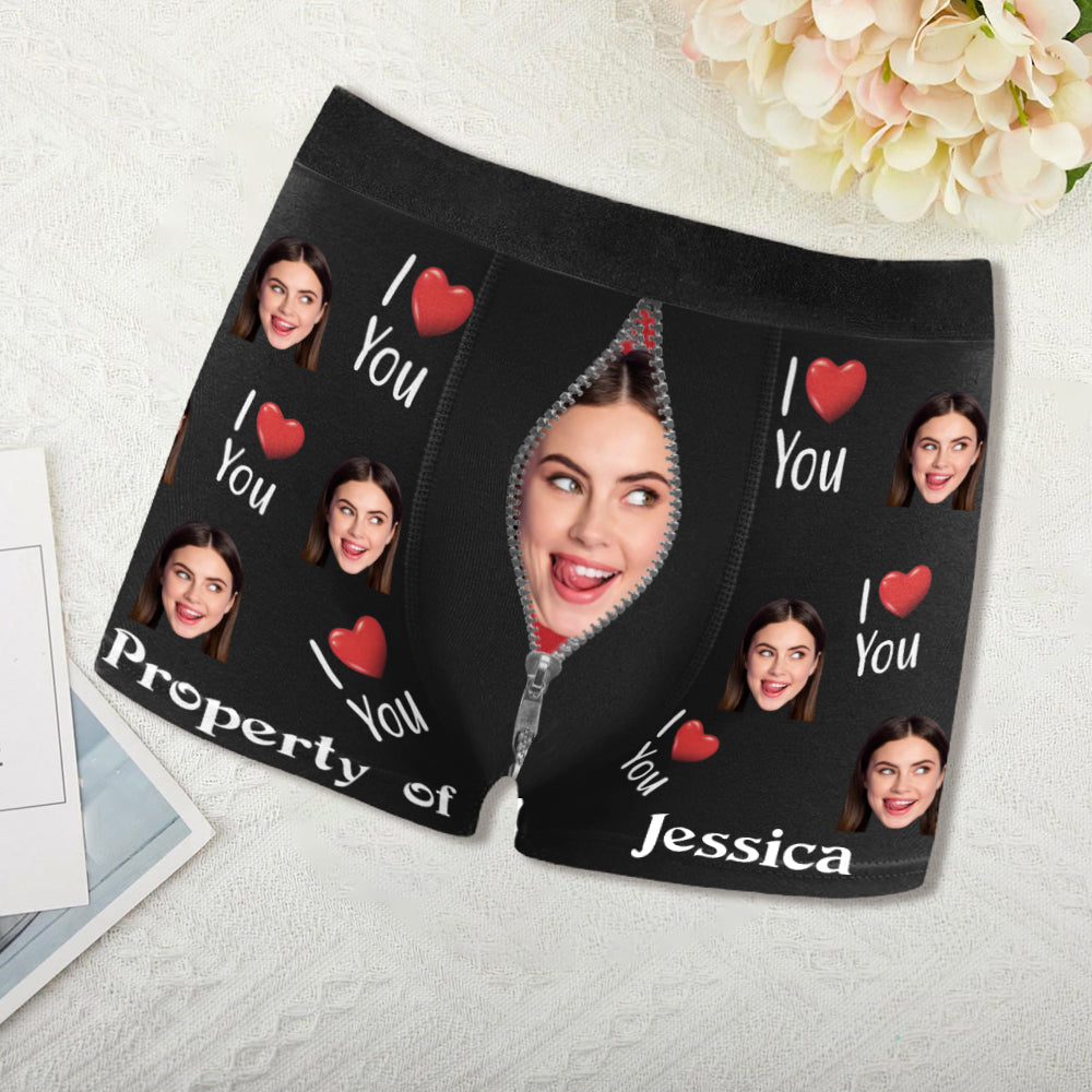 "Property of Girlfriend – Personalized Photo Boxer Briefs, Perfect Birthday Gift for Him or Boyfriend"