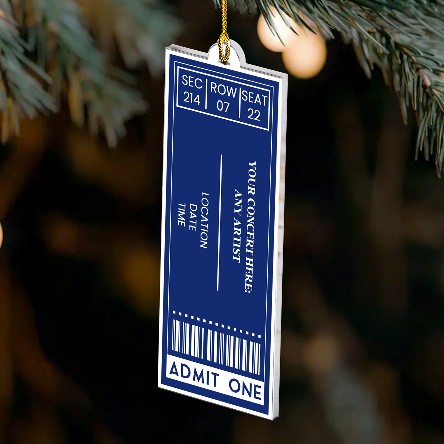 Admit One Ticket Style Acrylic Ornament, Personalized Concert Memory Keepsake, Cute Festive Decor Gift