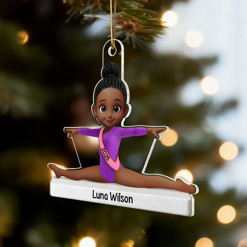 Personalized Acrylic Ornament Cute Cartoon Gymnast in Split Pose, Pink Leotard Keepsake, Unique Gift for Gymnast