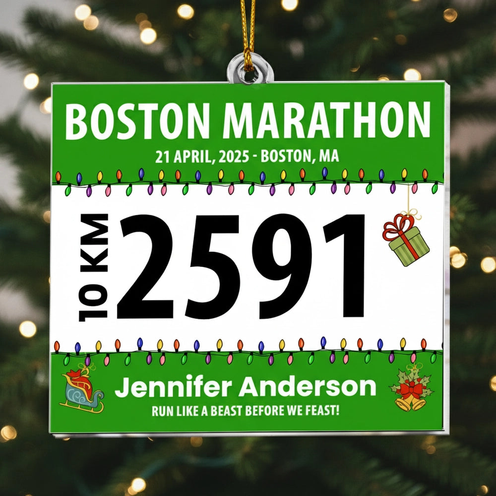 Runner Acrylic Ornament - Marathon Bib Style with Festive Lights, Easy to Hang, Creative Keepsake Gift for Athletes
