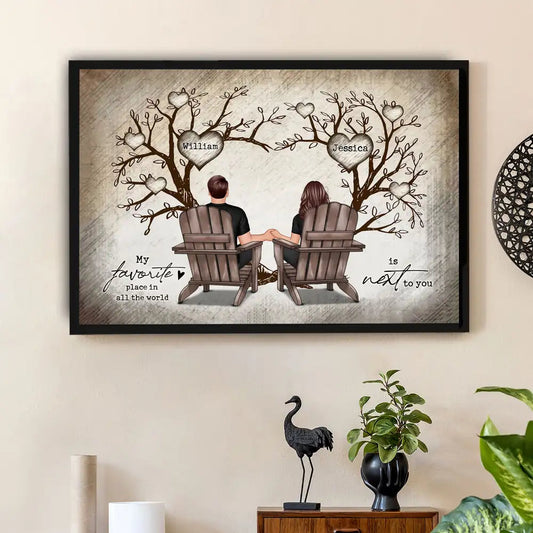 Personalized Tree Themed Poster - My Favorite Place Is Next to You - Custom Romantic Gift for Couples, Anniversary, Valentine’s Day
