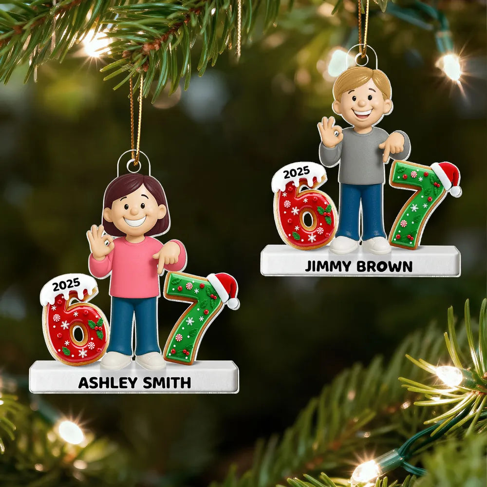 Personalized Acrylic Ornament with Cute Cartoon Boy & Christmas Numbers, Festive Tree Decor & Unique Kids Gift