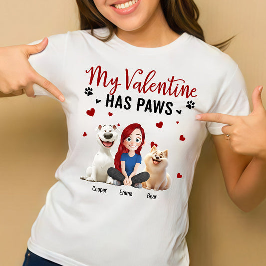 'My Valentine Has Paws' Pet-Themed Classic Tee – Valentine's Day Gift for Pet Lovers, Available as Women Tee, Hoodie, and Sweatshirt