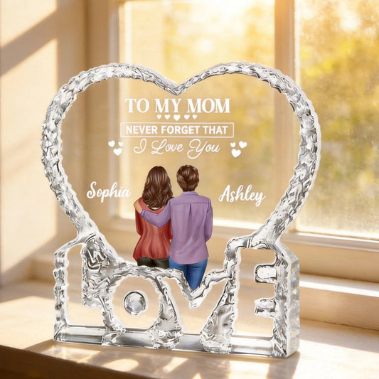 To My Mom I Love You Shaped Acrylic Block Plaque, Custom Names Love Memory Home Accent, Thoughtful Gift for Mom