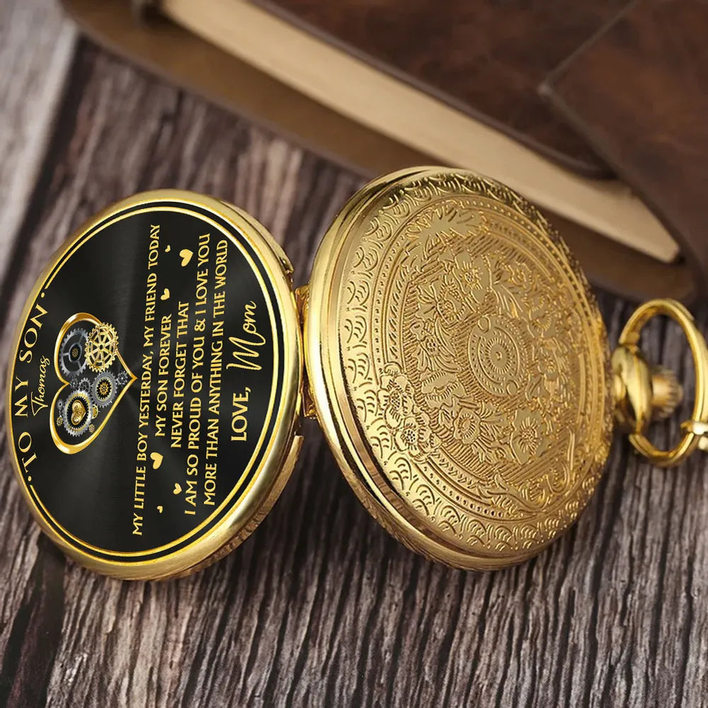 Custom Pocket Watch For Son, 'So Proud Of You' Love Note Style, Timeless Gift Keepsake For Him