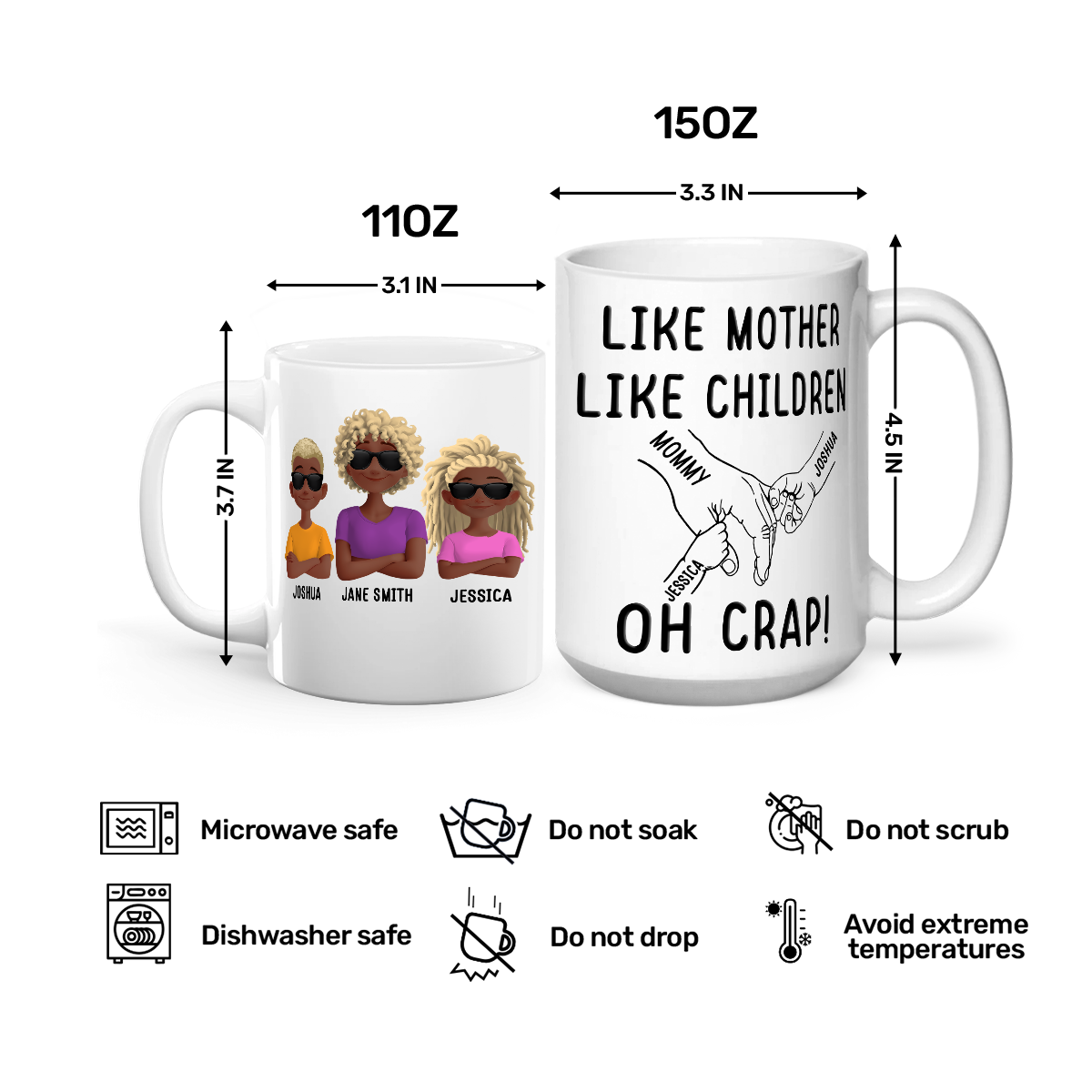 Like Mother Like Children – Customizable Cartoon Cup with Hand Gesture Design – Best Mother's Day Gift