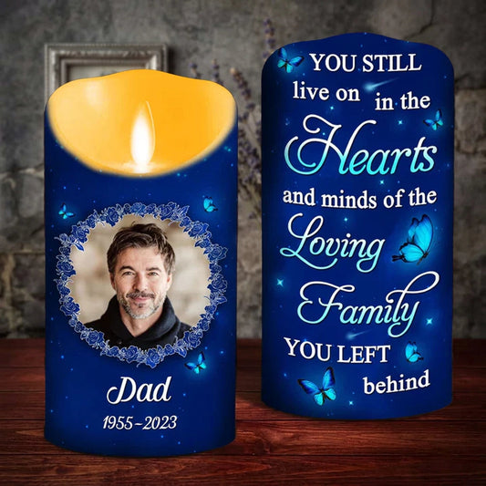 Personalized Flameless LED Candle Memorial Gift, Blue Butterfly Night Glow, Comforting Keepsake for Family