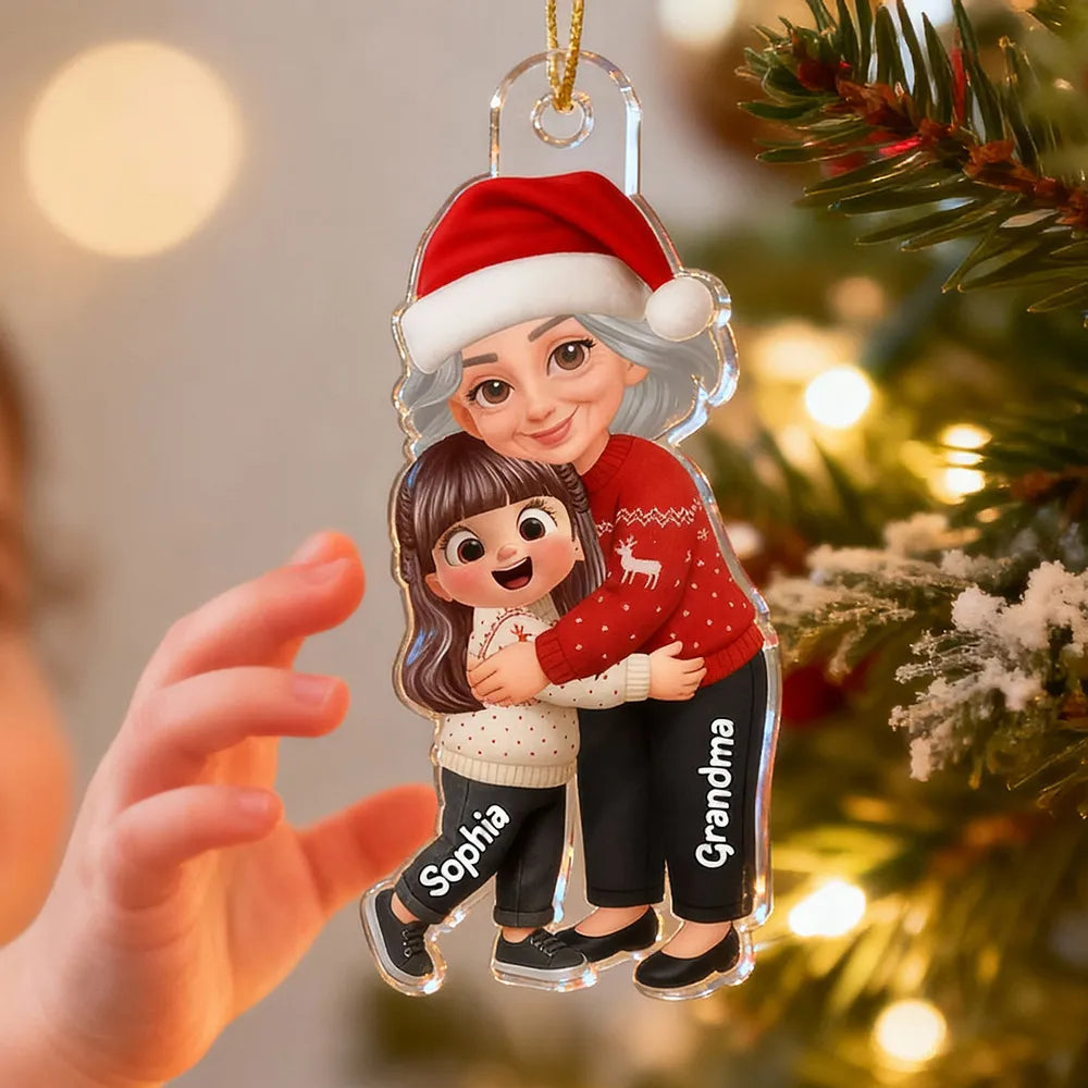Christmas Grandma & Grandchild Acrylic Ornament – Heartwarming Family Decoration, Perfect Gift for Grandparents