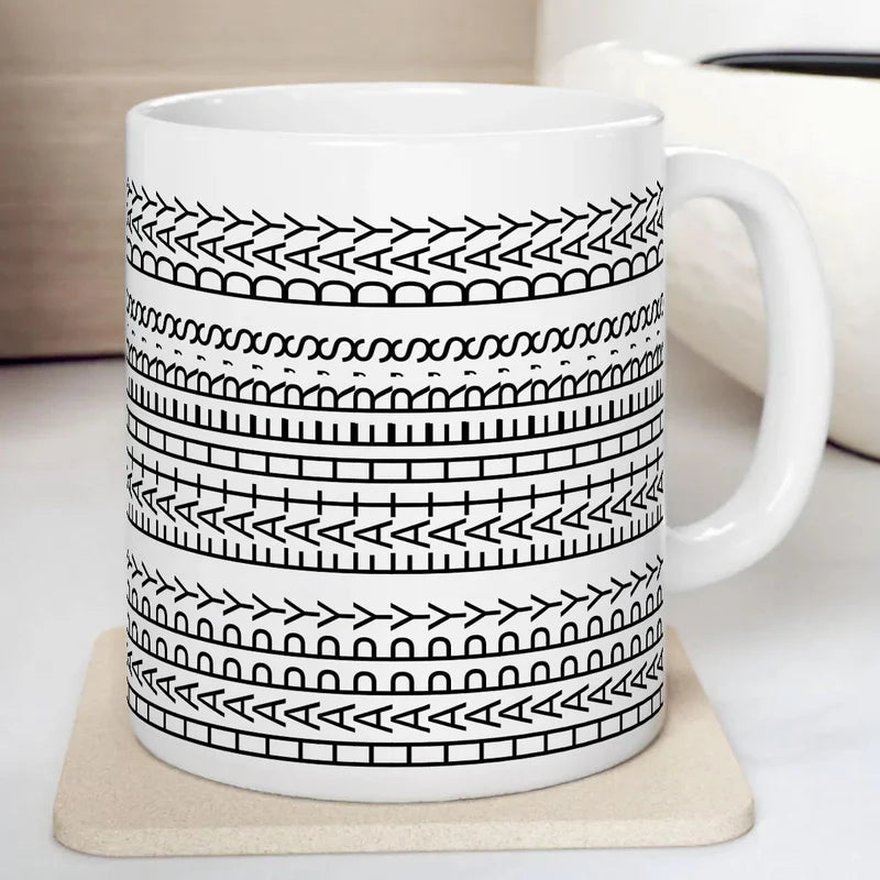 Creative Father’s Day Mug – Abstract Text Pattern Design in White Ceramic Style