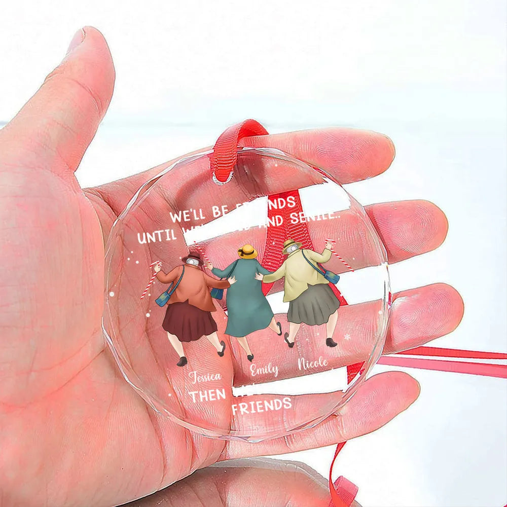Personalized Crystal Ornament Best Friends Quote Christmas Tree Decor, Cute Cartoon Bestie Gift With Festive Snowflakes
