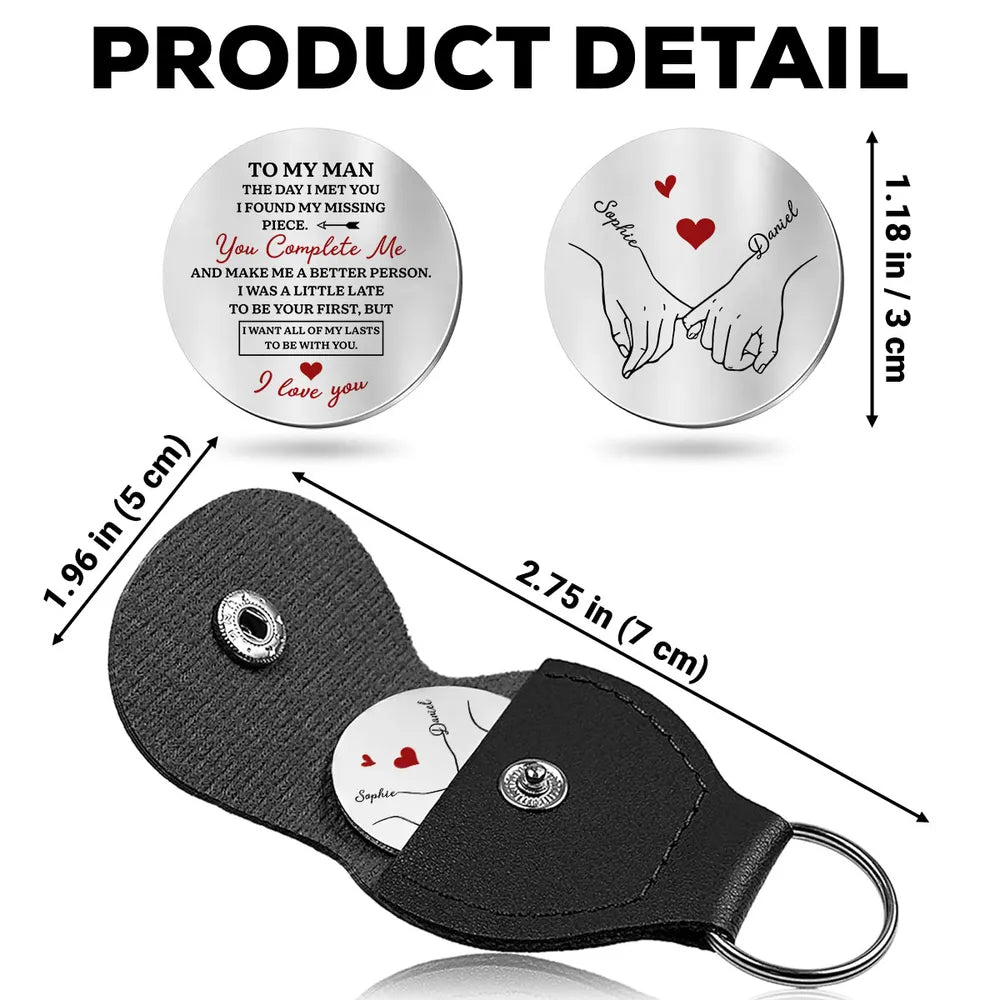 Personalized Pocket Hug Love Token With Engraved Message and Hand-Holding Art Unique Romantic Gift for Him