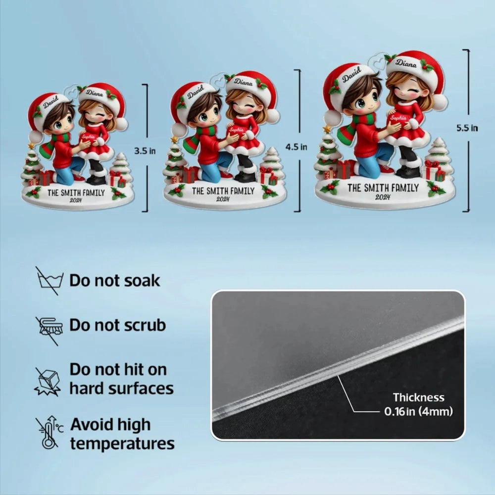Christmas Acrylic Ornament - Expecting Couple with Santa Hats, Baby-Bump Moment, Festive Keepsake, a Unique Gift for New Mom & Dad