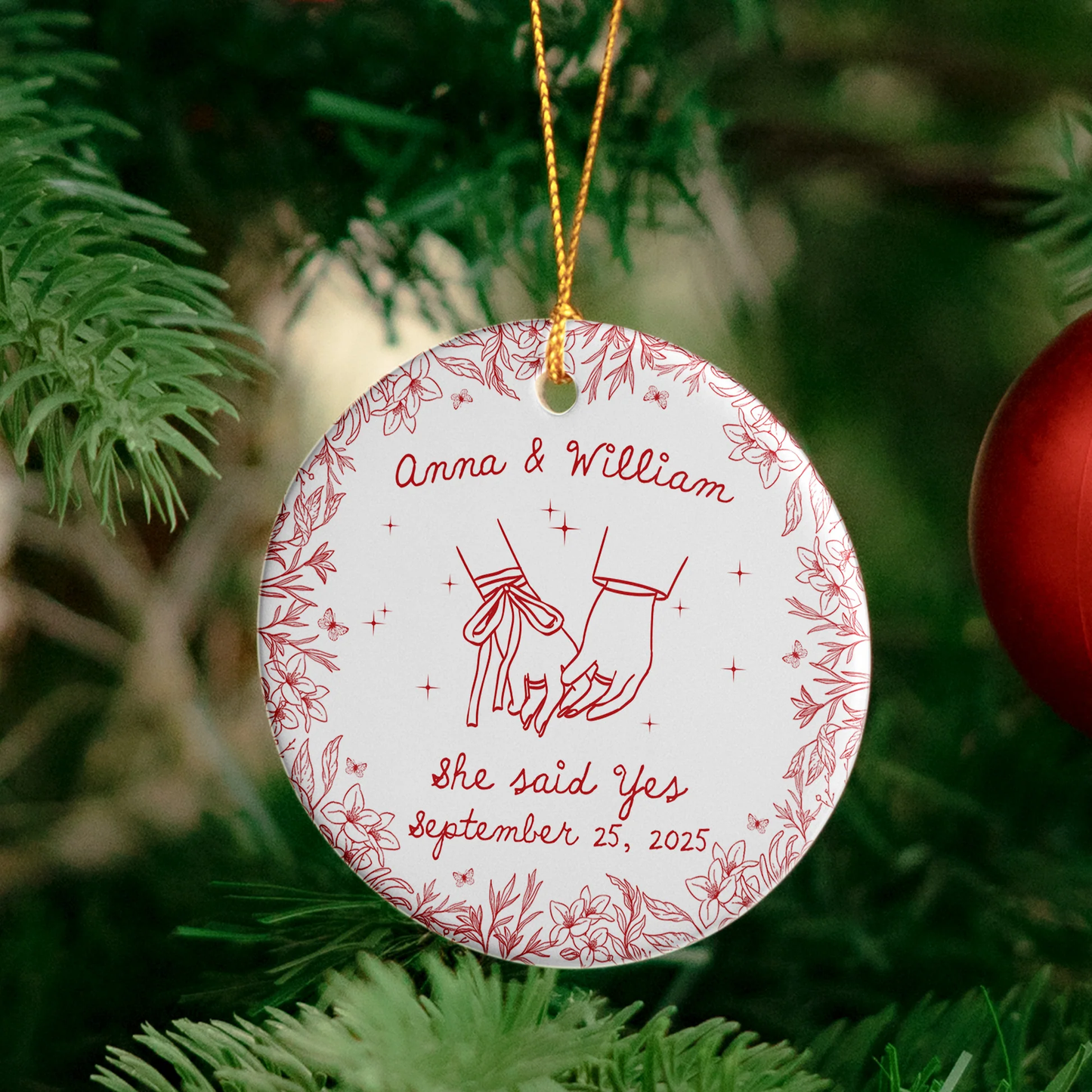 Personalized Ceramic Ornament for Couples First Christmas or Engagement – Custom Art Keepsake, Romantic Tree Decor & Unique Newlywed Gift