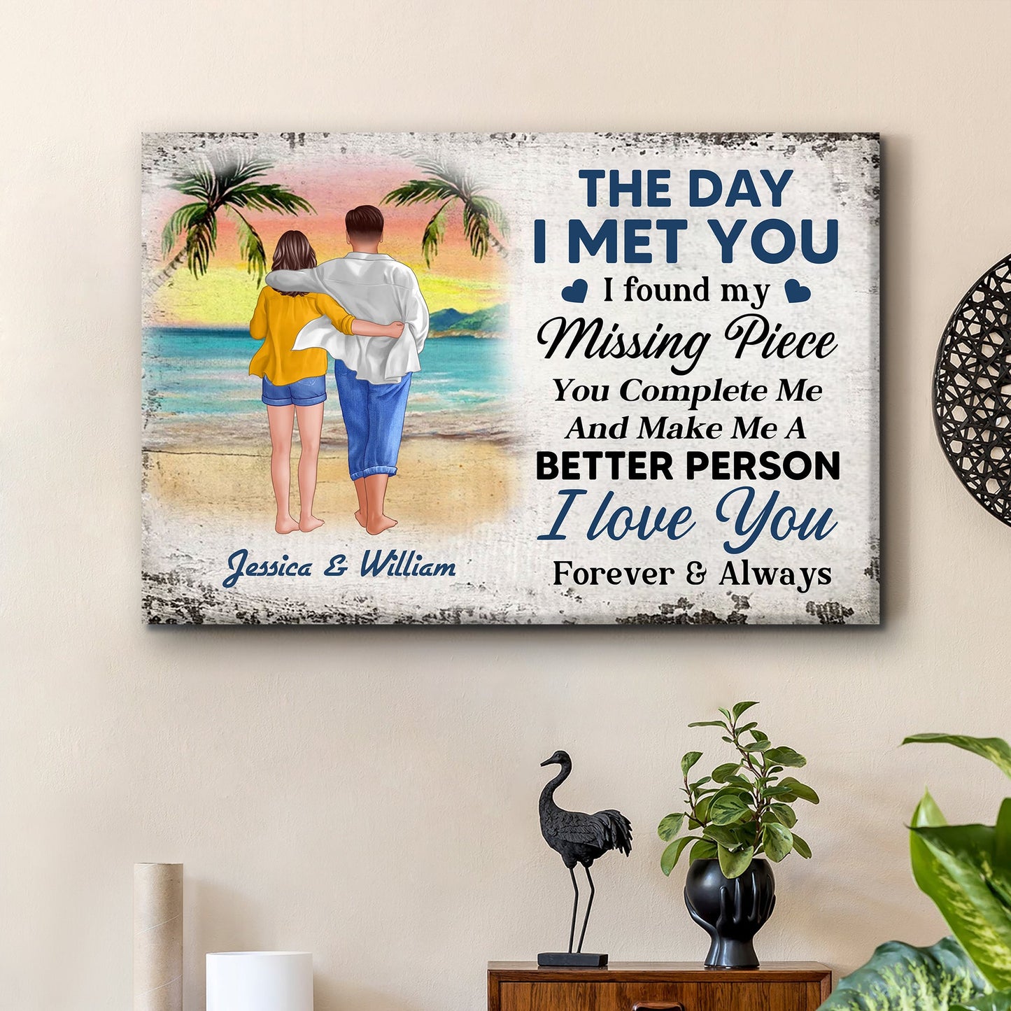 Personalized Beach Couple Poster or Canvas - "The Day I Met You" Romantic Keepsake Gift, Perfect for Couples