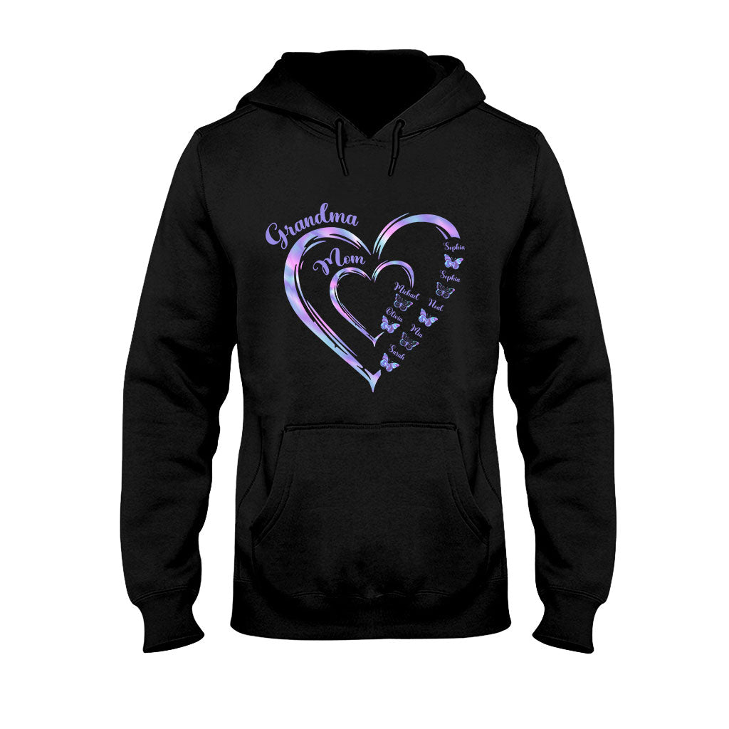 First Mom Now Grandma Butterfly Version - Personalized Grandma T-shirt And Hoodie