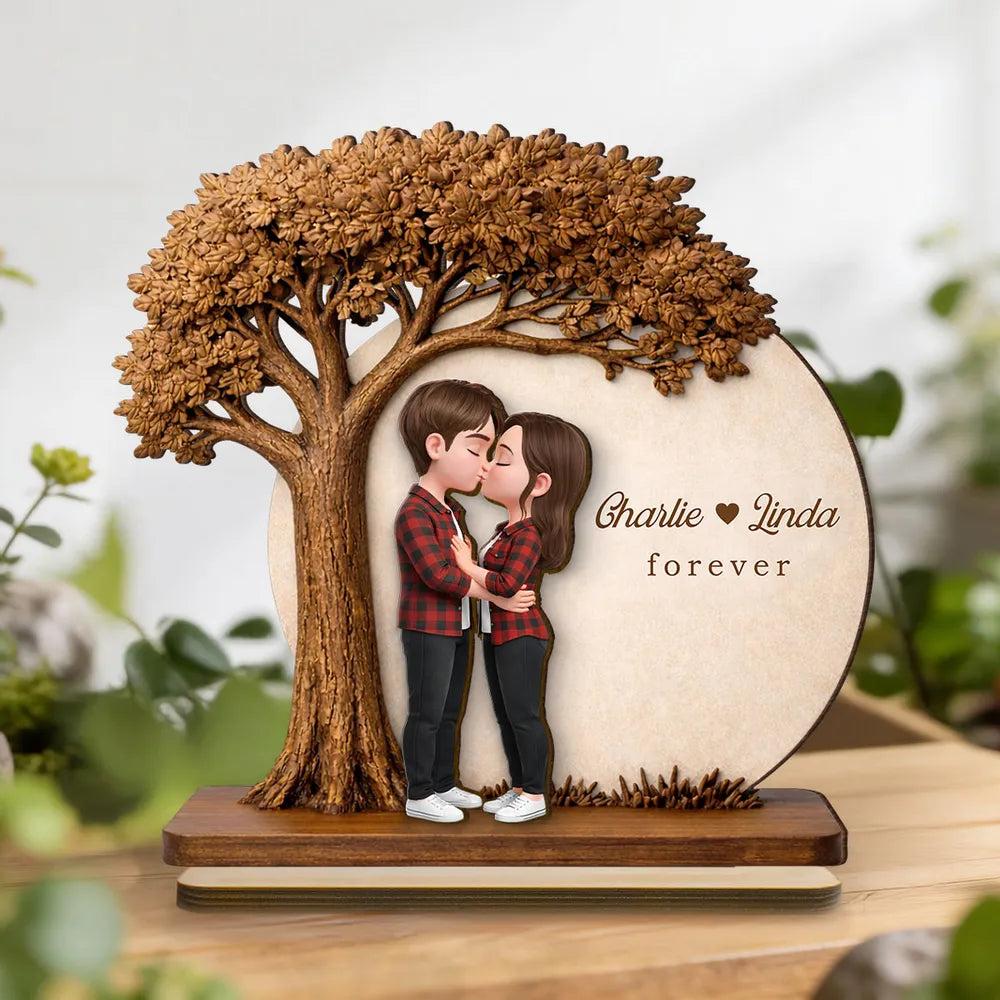 2-Layer Wooden Plaque Personalized Couple Love Tree Design Sweet Romantic Display for Bedroom or Living Room Unique Gift