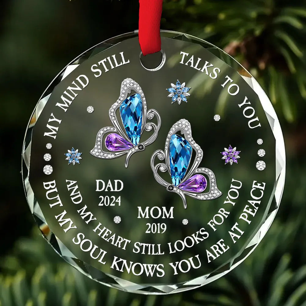 Personalized Crystal Ornament Memorial Butterfly Design for Christmas Tree Decor, Unique Sympathy Gift for Family