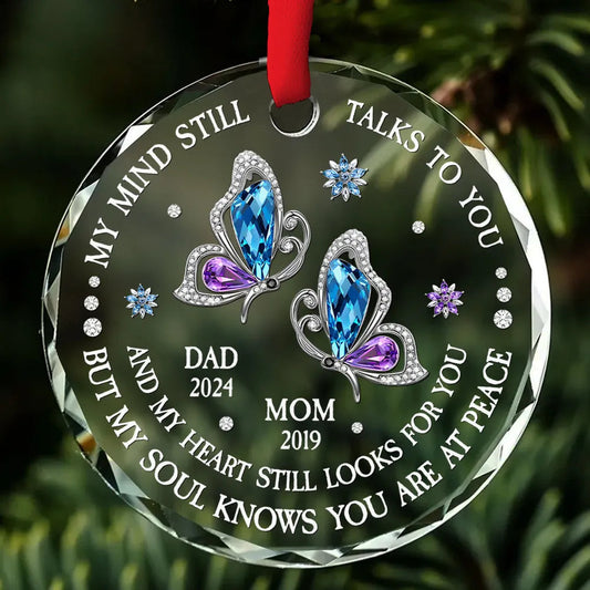Personalized Crystal Ornament Memorial Butterfly Design for Christmas Tree Decor, Unique Sympathy Gift for Family
