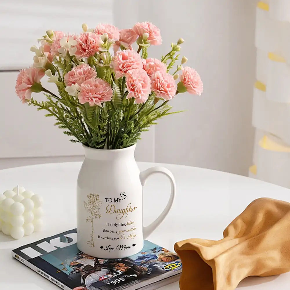 Personalized Handled Vase & Ceramic Mug - Heartfelt Gift for Daughter from Mom – Elegant Keepsake for Mother's Day & Special Occasions