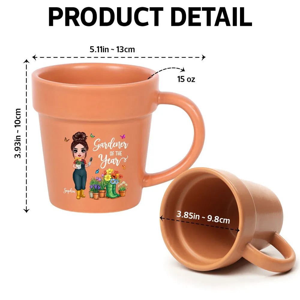 “Gardener of the Year” Personalized Plant-Pot Mug with Shovel Spoon – Fun Gift for Green-Thumb Moms, Wives & Grandmas
