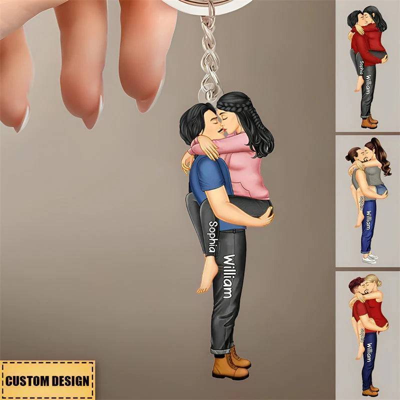 Embrace of Love - Personalized Kissing Couple Acrylic Keychain - Perfect for Valentine's & Anniversary Celebrations