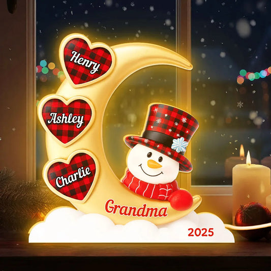 Snowman Moon Acrylic Light Box, Custom for Grandma, Cozy Christmas Decor with Soft Warm Glow, Unique Keepsake Gift