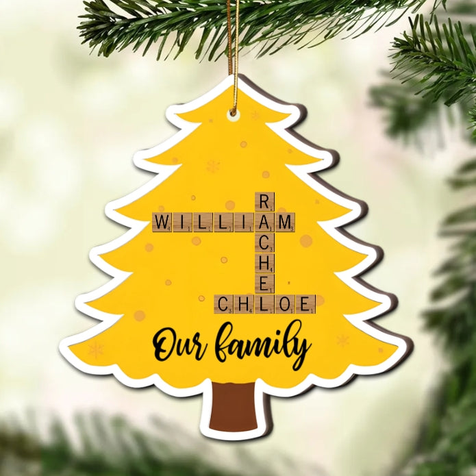 Personalized Family Name Crossword Christmas Tree 2-Layer Wooden Ornament - Custom Gift